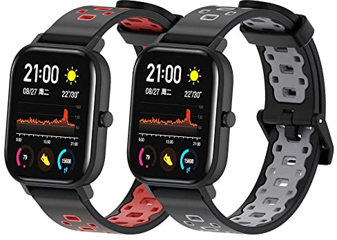 SenMore 2 Piezas Correas para Amazfit GTS - 20mm Silicona Pulsera Impermeable Correa de Repuesto para Amazfit Bip/Amazfit GTR 42mm /Amazfit GTS/GTS 3/2/2 Mini/2e…
