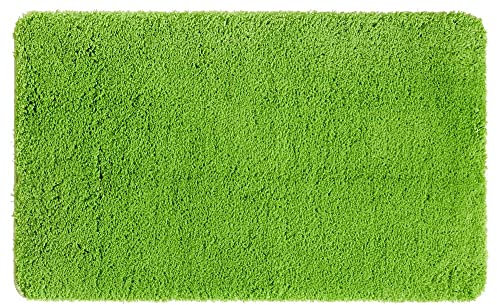 PANA® Flauschiger Badvorleger (60x100 cm) • Hochflor Badteppich aus weichen Mikrofasern • rutschfest & waschbar • Duschvorleger, Badematte, Badezimmerteppich groß • Farbe: Grün
