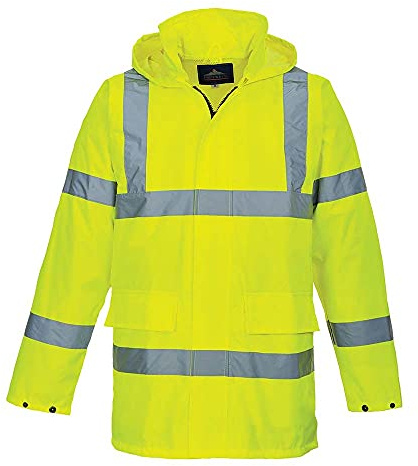 Portwest S160 Hi-Vis Rain Lite Traffic Jacket Long Sleeve Machine Washable | Yellow, X Small, EN ISO 20471 Class 3, EN 343 Class 3:1, UPF 40+, Storm Flap Front, Pack Away Hood, Reflective Tape