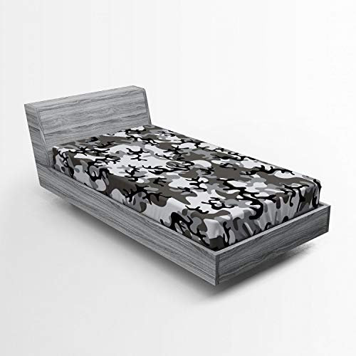 ABAKUHAUS Tarnen Spannbetttuch, Camouflage-Konzept, Soft Dekorativer Stoff Bettwäsche Rund-um Elastischer Gummizug, 90 x 200 cm, Schwarz, Grau, Grau