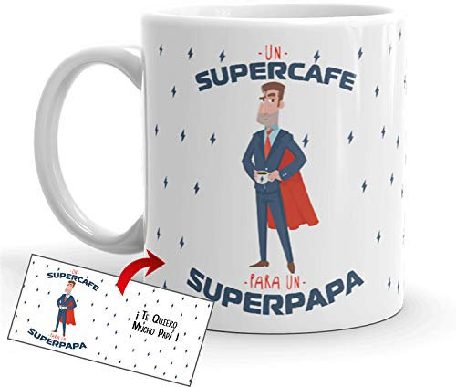 Kembilove Taza de Café Un Súper café para un Súper Papá – Taza de Desayuno para Regalar el día del Padre – Tazas de Café y Té para Padres y Abuelos – Regalo Original para el día del Padre