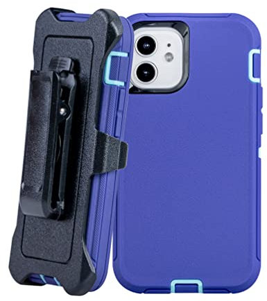 WallSkiN Turtle Series Belt Clip Cases for iPhone 12 (5.4”), 3-Layer Full Body Life-Time Protective Cover & Holster & Kickstand & Shock, Drop, Dust Proof - Purple/Blue