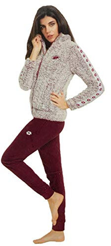Lotto Tuta Donna in Pile con Zip Intera, Tuta Sherpa, Tuta Casa, Tuta Donna Invernale (3030 Bordeaux, L)
