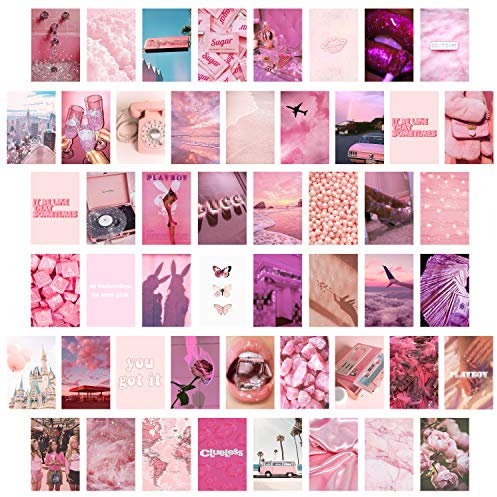 50 Ästhetisches Bild für Wandcollage, Pink Rosy Collage Druck Set, warme Farbe, Raumdekoration für Mädchen, Wandkunstdrucke für Zimmer, Schlafsaal, Foto Display, VSCO Wall Poster für Schlafzimmer