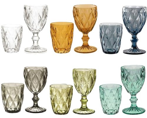 KEDEA Bicchieri Acqua Colorati in Vetro, Calici Vino Colorati in Vetro, Lavabili in lavastoviglie, Tumbler Acqua Colorati e Calici Vino Colorati Mix 6 COLORAZIONI.… (GRAND PAVE')
