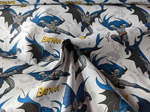 Zierstoff einfach nähen - Batman Baumwollstoff, Cartoon Motiv, 100% Baumwolle, 150 cm breit, Multicolor, Superhelden Motiv als Meterware zum Nähen