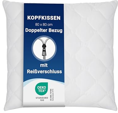 ZOLLNER Kopfkissen - Made in Europe – Polyesterfüllung - Bezug aus hochwertigem Mischgewebe - waschbar bis 60°C - 80x80 cm - Hotelqualität
