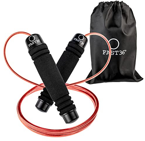 FAST36 Corde à Sauter, Professionnelle Rapide Réglable, Poignées en Mousse à Mémoire, Roulements à Billes, pour le Sport, la Boxe, la Perte de Poids, Hommes Femmes (Rouge)
