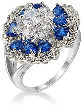 Skcess Trauringe Versilbert, Ringe Vintage Silber Blumen Zirkonia Eheringe Silber Größe 54 (17.2)