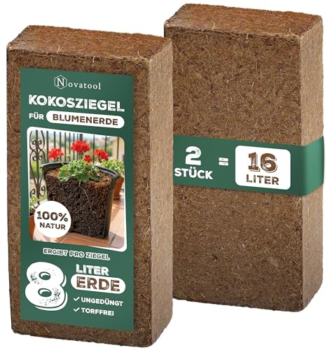 2X Kokoserde für Zimmerpflanzen | 16 Liter | 650g 20x5,5x10cm | Kokosfasern Kokossubstrat Kokoserde Anzuchterde Humusziegel Blumenerde Bio Gartenerde Kokosziegel fein Quelltabletten Kokosblumenerde