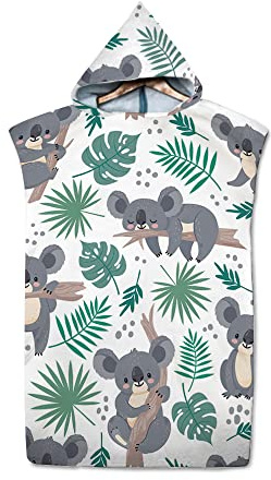 FANSU Surf Poncho Mikrofaser Umziehhilfe Strand Badeponcho Handtuch Poncho Schwimmen Bademantel für Erwachsene Herren und Damen Strandtuch Handtuch mit Kapuzen (Koala 6,75x110cm)