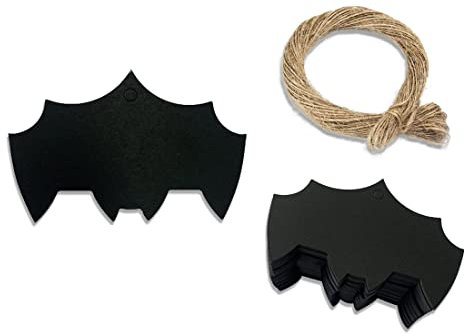 Fezf 100 étiquettes cadeaux en forme de chauve-souris de 3,5x5 cm, avec ficelle, pour les cadeaux d'Halloween, les décorations d'Halloween, etc.