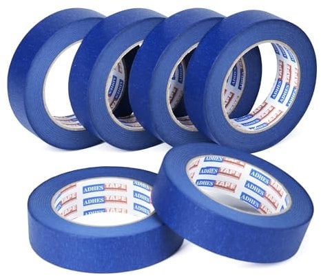 ADHES Blue Painters Tape,Blue Tape,Masking Tape for Painting,Paint Tape, No Residue Outdoor,UV Anti, Multi Surface Use 25mm x 50m 6rolls