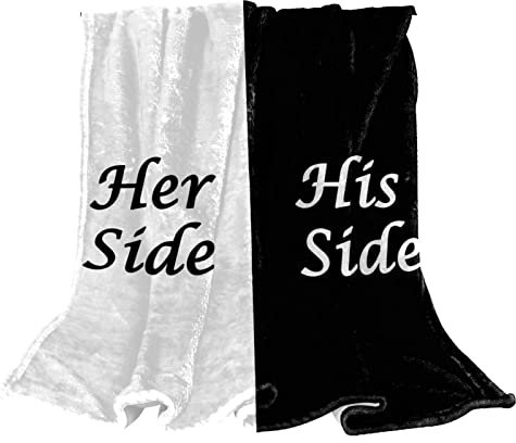 Her Side and His Side Fleece-Überwurfdecke für Couch, leicht, flauschig, Weiß / Schwarz