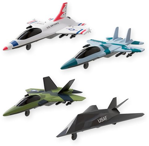United Sates Air Force 4-Pack Toy Jet Squadron Die Cast Airplanes, Pull Back Military Fighter Jets, Diecast Air Plane Models