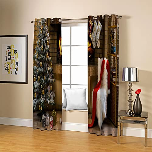Rideau Occultant 140x160Cm pour Salon Chambre, Lot De 2, Rideaux avec Œillets, Rideau Interieur Motif 3D Arbre De Noël en Carton Décoration Fenêtre, Voilage Court pour Fenêtre Rideau, Moderne