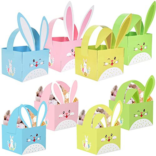 Zimoer 12 Ostertüten zum Befüllen,Geschenkboxen Osternest Papiertüten Ostern mit Hasen,Geschenkboxen Osternest zu Ostern Gedruckt mit Hase,Küken und Ostereier,Osterkörbchen,4-Farben