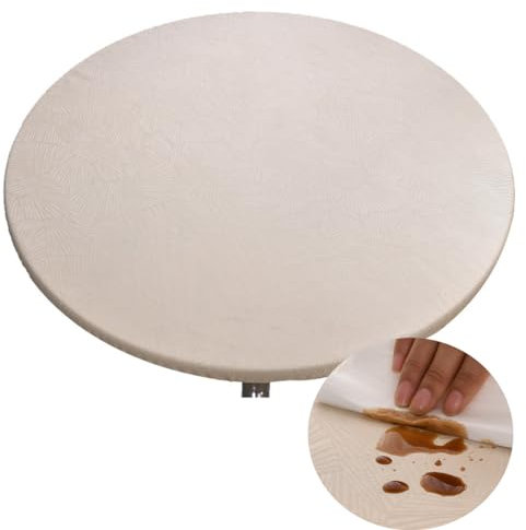 Morbuy Tischdecke Rund Outdoor 70 cm, Plastik Tischdecke Abwaschbar Beige Wachstuch tischdecke Wetterfest Klein Table Cloth für Küche, Garten, Außenbereich(für Tische von 55 bis 60 cm)