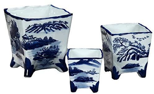XIALON Macetero de cerámica de 11,2 cm, estilo chino, maceta clásica de porcelana azul y blanca