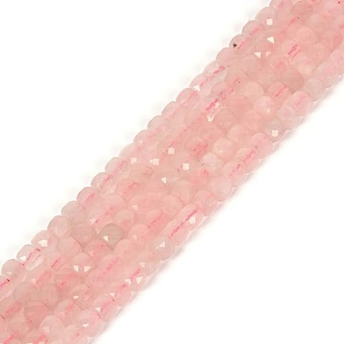 Natural Rose Quartz Gemstone 4mm Faceted Cube Square Loose Beads 16 Inch for DIY Jewelry Making Beads