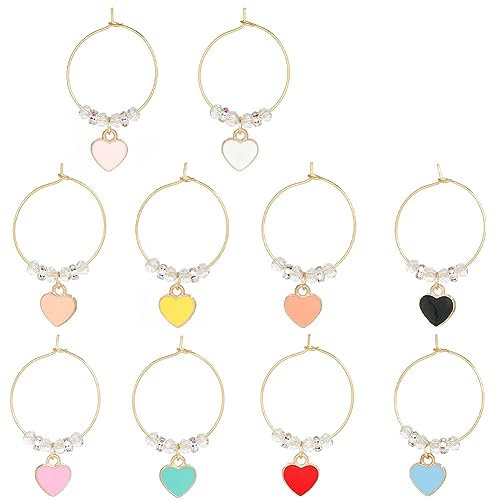 SUNNYCLUE 1 Box 10Pcs Wine Glass Charm Wine Glass Markers Wine Glass Identifiers Heart Love Valentines Day Wine Glass Tags for Gathering Wedding Holiday Gifts Party Favor Drinks Decor Supplies UK