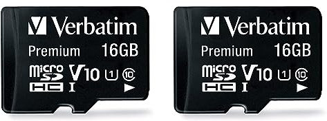 Verbatim Premium Micro SDHC Speicherkarte mit Adapter, 16 GB, Datenspeicher für Foto- und Video-Aufnahmen, Micro SD Karte in schwarz, ideal für Handy, Kamera oder Tablet (Packung mit 2)