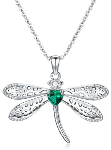 Althum Smaragd Halskette 925 Sterling Silber Libelle Halskette Labor Gewachsen Smaragd Anhänger für Frauen