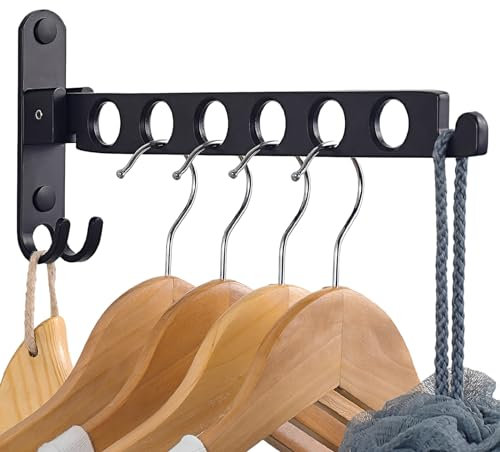 Minicoco Foldable Wall Mounted Clothes Hanger Clothes Black Wall Hangers 90° Rotation Wall Clothes Airer Laundry Hanger Drying Rack Hook for Laundry Bathroom Utility Room Bedroom Balcony (1)