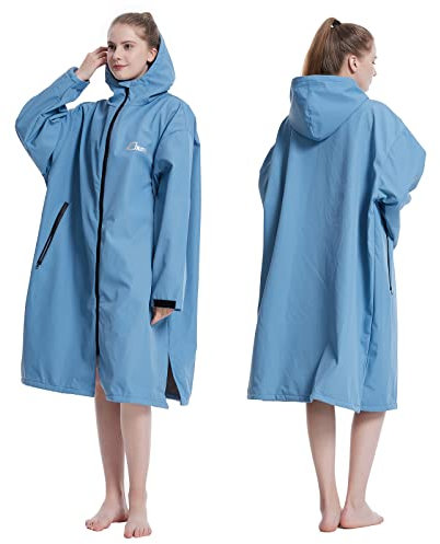 Oksun Parka da nuoto impermeabile oversize: caldo e antivento, giacca impermeabile, poncho da surf foderato in pile sottile (S-M, blu)