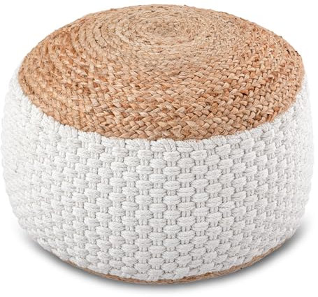 ELYFLAIR® Pouf Handgeknüpfter Jute-Hocker erhältlich in Zwei Sitzpouf 50x50 cm (Weiß)