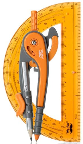 Mr. Pen - Set compasso e goniometro, kit geometrico, goniometro con bussola, goniometro, bussola per geometria, bussola matematica, scuola di bussola, bussola matematica e goniometro, strumenti