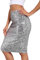 MUNAFIE Damen Glitzer Rock Pailletten Rock Sexy Party Rave Skirt Outfit Wickelrock Röcke für Damen Silber-M