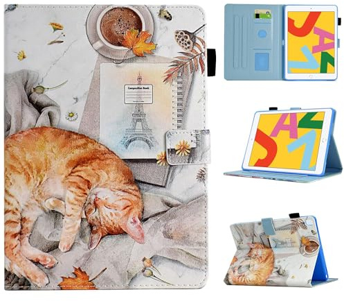 BYCeKe für iPad Case 10. Generation 10,9 Zoll 2022, für iPad A16 11 Generation 11 Zoll 2025, für i Pad 10 Gen Cute PU Leder hülle mit Stifthalter und Ständer für Kids, Girl, Women, Faule Katze