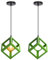 iDEGU 2 Stück Hängeleuchte, modern, Würfelform, Deckenleuchte, Lampenschirm im geometrischen Stil, aus Metall, E27, Beleuchtung zum Aufhängen, für Schlafzimmer, Wohnzimmer, Restaurant – 16 cm, Grün
