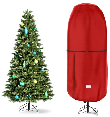 Upright Christmas Tree Storage Cover - Tear Resistant Adjustable 7.5 FT Xmas Bag for Artificial Standing Tree With Ornaments, Dustproof Fabric Cover