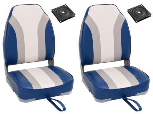 vidaXL Bootssitz Set 4-TLG., Bootsstuhl mit Hoher Rückenlehne Befestigungsgurt, Steuerstuhl Klappbar 360° Drehbar, Steuersitz Klappsitz Boot