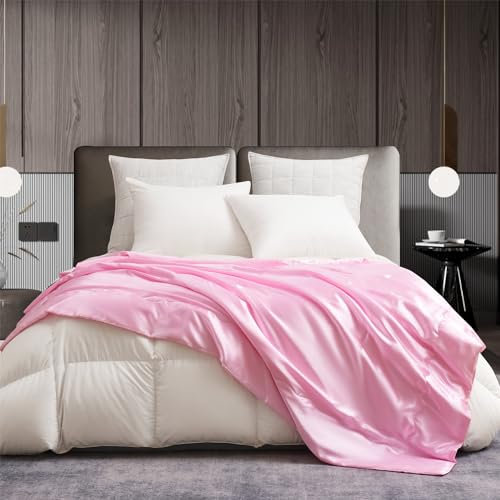 Gezu Satin Decke Kuscheldecke 220x240 Rosa Satin Sofadecke Kühlende Seidige Seide Sommerdecke Leicht Weich Luxus Glatt Glänzend Tagesdecke Kuscheldecke für Bett Sofa Couch Schlafzimmer Büro Reisen