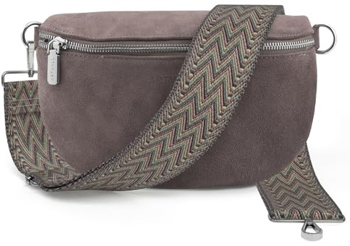 ARTVALL - Umhängetasche Wildleder Tasche Handtasche Velours Bauchtasche Klein mit Schultergurt Design Taschenband abnehmbar verstellbares Riemen Crossbody Bag Echt Ledertasche Damen mit Reißverschluss