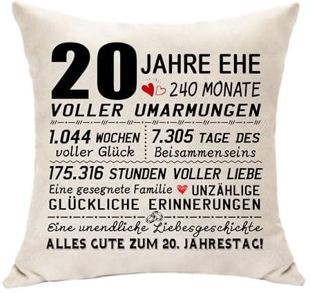 Hasodeo 20 Jahrestag Geschenk Für Ihn Sie, Kissenbezug Porzellanhochzeit Beste Hochzeitstag Jahrestag Geschenkidee, Geschenk zum 20. Jahrestag Für Paare Männer Frauen Mann Frau (20th)