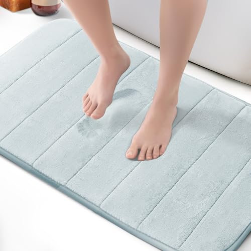 KEPLIN Memory Foam Bath Mat - Ultra-Soft, Highly Absorbent, Non-Slip, Machine Washable - Luxurious Comfort for Home & Bathroom Floors (Light Blue, 50 x 80cm)