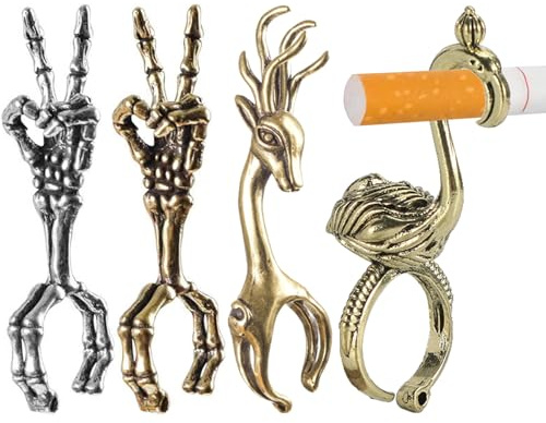 Zigarettenhalter Rauchen Dekorativer Ring - 4 Stück Handknochen Flamingo Hirschring, Skelettknochen Rauchzubehör, Zigarrenhalter Fingererweiterung Halloween-Geschenke für Männer und Frauen