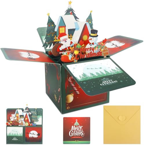 Tarjetas de Navidad 3D Pop-Up,Tarjetas de Navidad con Sobres,Papá Noel,Árbol de Navidad,Tarjeta Exquisita para Navidad,Tarjetas Navidad para Felicitaciones,Deseos Navideñas