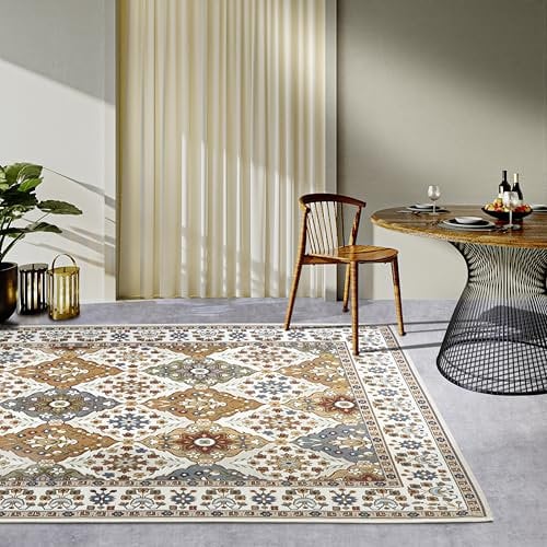 Villeroy & Boch Domenique In- & Outdoor Teppich Orientalisch - Orient Flachgewebe, Orientalisches Design Klassisch, ÖKO-TEX Wetterfest & UV-beständig, Balkon, Terrasse, Garten – Creme Bunt, 120x180cm