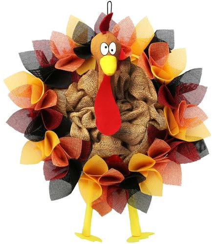 CYNOSA Thanksgiving-Türdekoration, Türkei-Dekoration, Erntedank-Kranz für Haustür, Türkei, Dekoration, Herbst, Erntedankfest, Türhänger, Gobble-Schild, Türkei-Kranz, Erntedank-Dekorationen
