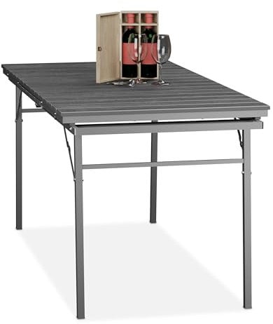 Relaxdays Gartentisch klappbar, Breite: 166 - 215 cm, Kunststoff, Stahl, wetterfest, 8 Personen, Campingtisch, grau