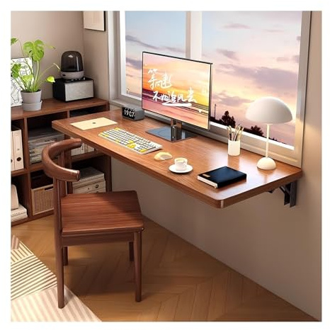 PQPQLI Floating Wall Mounted Desk, Foldable Laptop Table For Small Spaces, Space Saving Folding Wall Desk For RV, Home Office, Bedroom & Kitchen, Easy Install(Brown,60 * 40cm/23.6 * 15.7in)