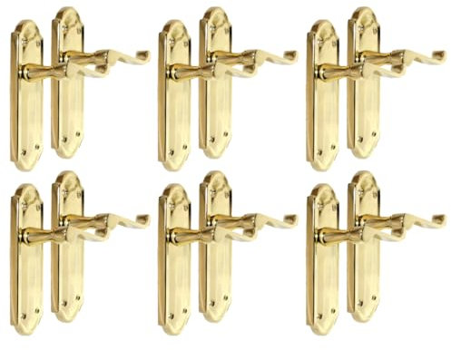 Epsom Door Handle - Ashford Brass Internal Latch Door Handles - Door Handles Internal Sets, Brass Door Handle Set for Internal Doors, Door Handle in Electro Brass, 170mm x 48mm 6 Pairs