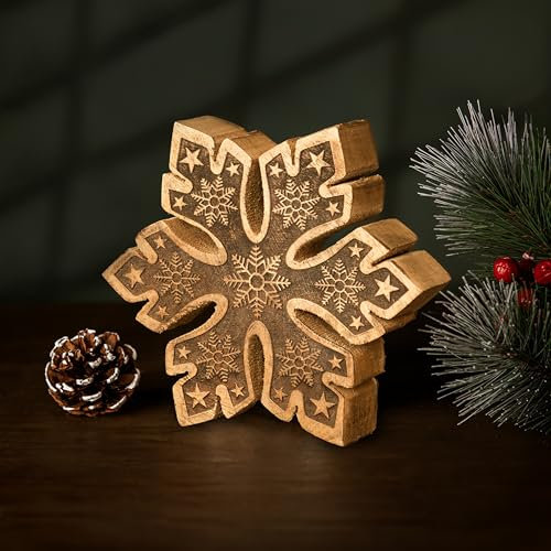 Marco Paul 15cm White Wooden Christmas Snowflake Ornament Home Decoration Statue Plaque Large Free Standing Christmas Table Decoration Centrepiece Table Setting Fireplace Shabby Chic Vintage Nordic