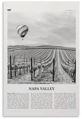 LZTEN Napa Valley Print Black And White, Napa Valley Wall Art, Napa Valley Poster, Napa Valley Photo, California, USA, United States Canvas Wall Art Poster