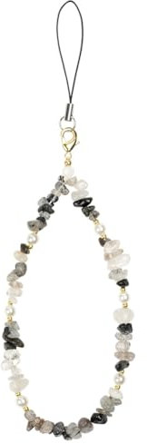 OFFCUP Phone Charm, Natural Crystal Beaded Charms Lanyard, Anti- Lost Charm Wrist Strap Phone Lanyard Wrist Strap Keychain for Wallet Handbag Camera Cell Decoration (Black)